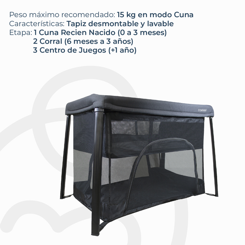 Cuna Corral 3 en 1 Eclipse Safe & Sleep Negro, Bebesit
