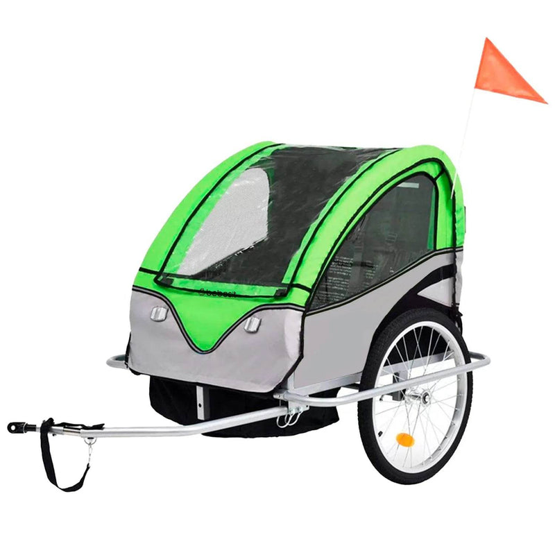 Carro arrastre trailer para bicicletas 2 niños BeRide Verde - Kidsclub