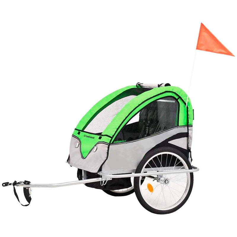Carro arrastre trailer para bicicletas 2 niños BeRide Verde - Kidsclub