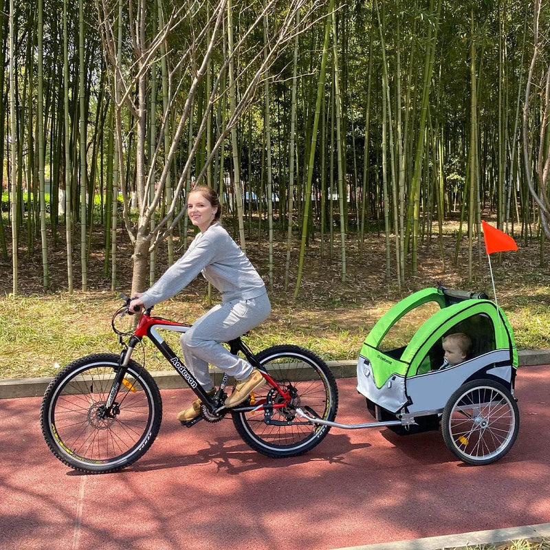 Carro arrastre trailer para bicicletas 2 niños BeRide Verde - Kidsclub
