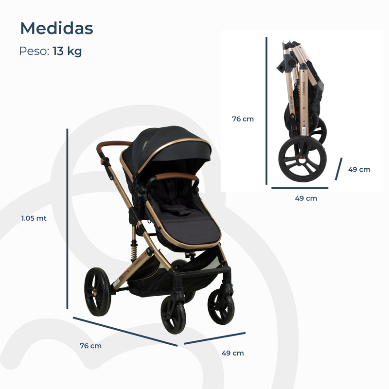 Coche Cuna Travel System Offroad Negro – 3 en 1 Completo, Bebesit