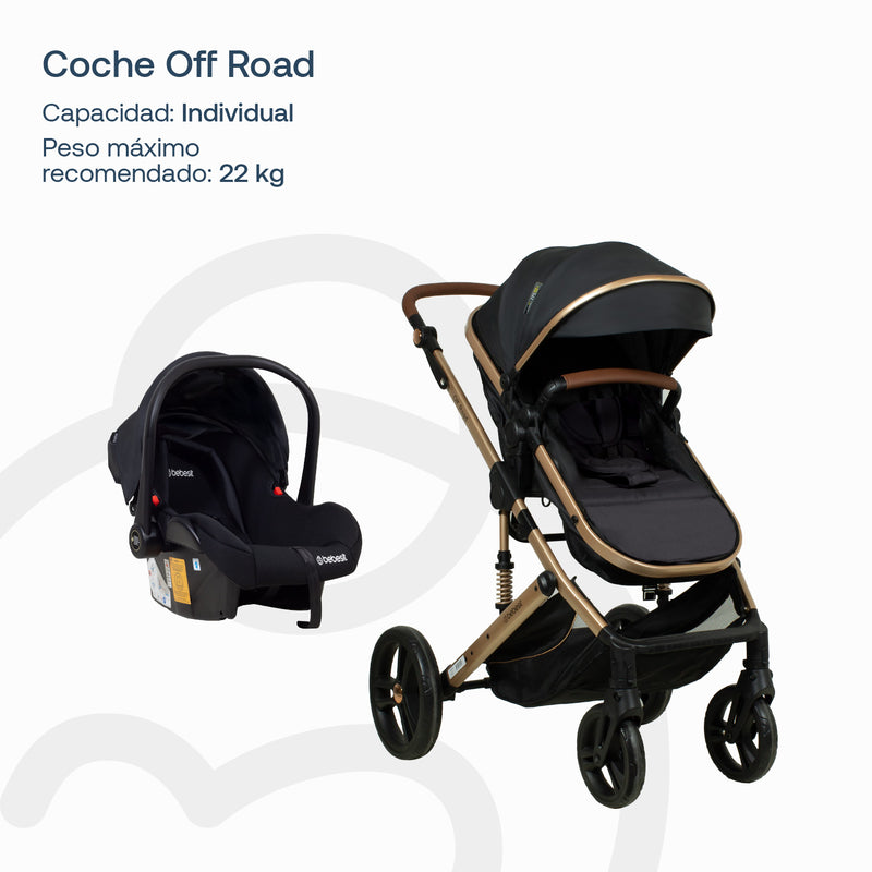 Coche Cuna Travel System Offroad Negro – 3 en 1 Completo, Bebesit