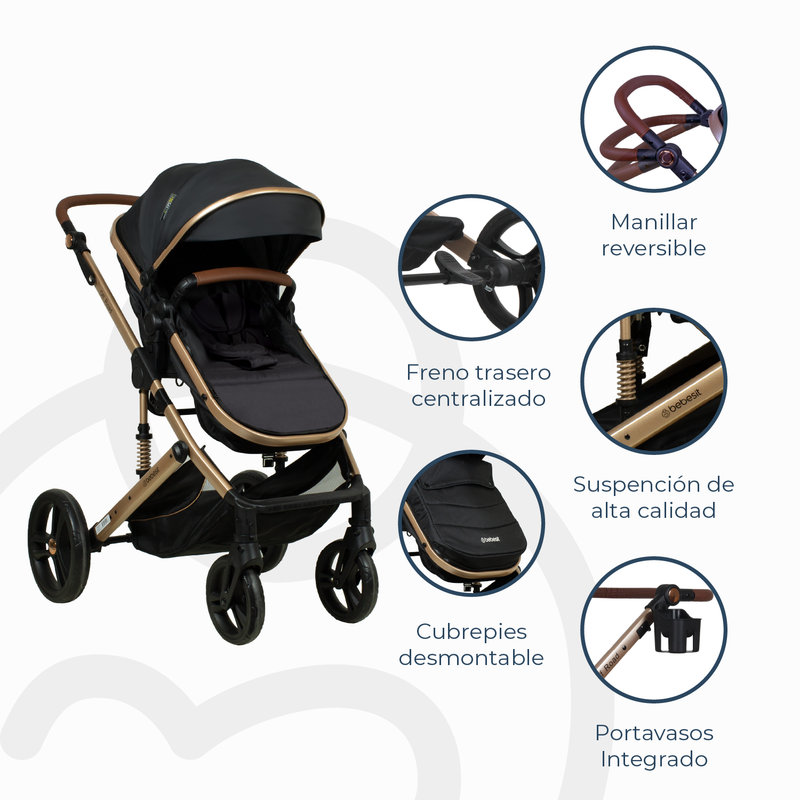 Coche Cuna Travel System Offroad Negro – 3 en 1 Completo, Bebesit
