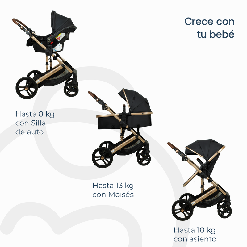 Coche Cuna Travel System Offroad Negro – 3 en 1 Completo, Bebesit