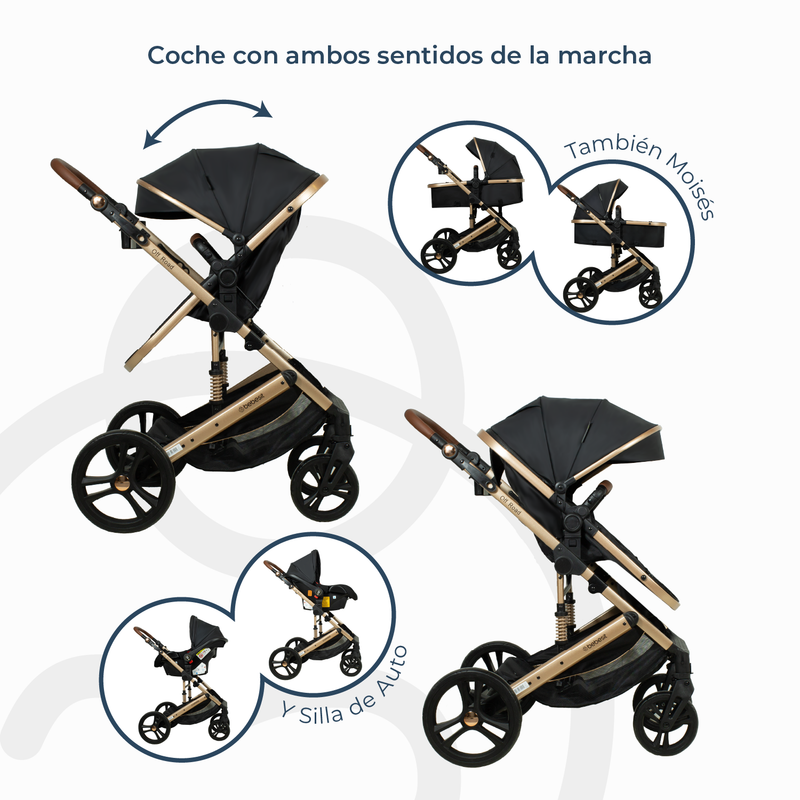 Coche Cuna Travel System Offroad Negro – 3 en 1 Completo, Bebesit
