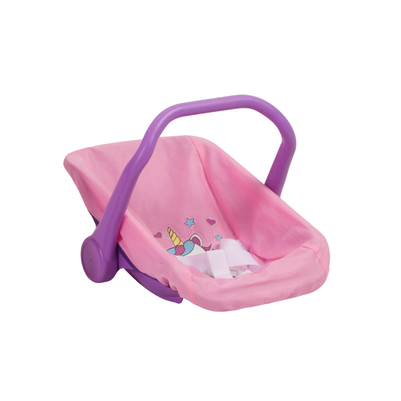 Juguete Coche Travel Muñeca con cuna unicornio, Bebesit