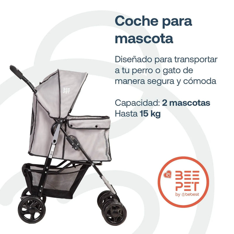 Coche Mascotas Plegable Pro Perro Gato Gris BeePet by, Bebesit - Kidsclub