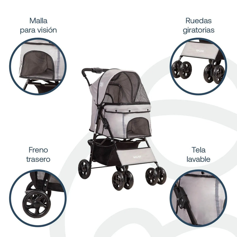 Coche Mascotas Plegable Pro Perro Gato Gris BeePet by, Bebesit - Kidsclub