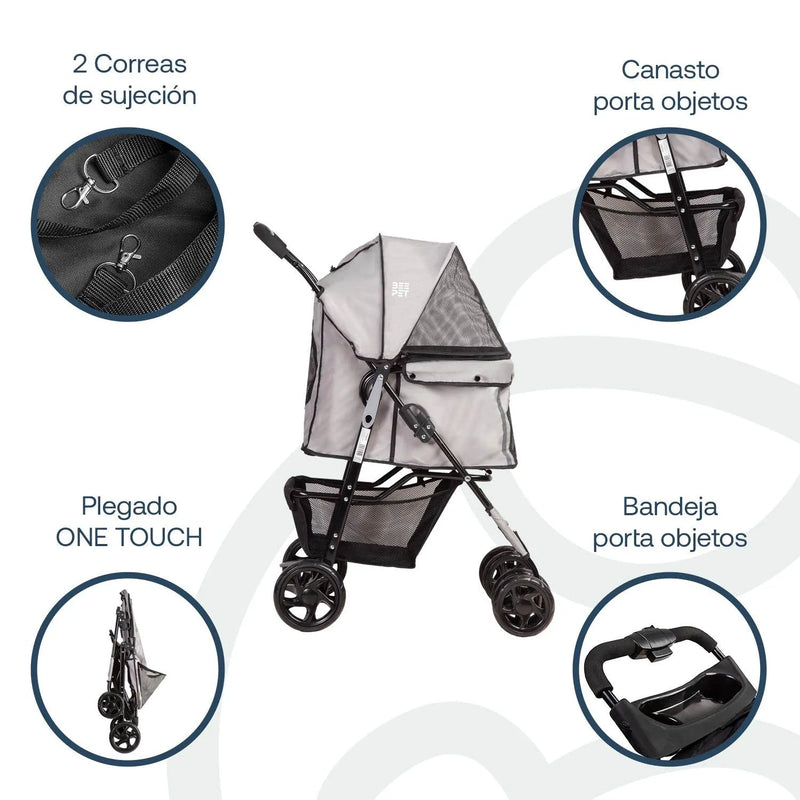 Coche Mascotas Plegable Pro Perro Gato Gris BeePet by, Bebesit - Kidsclub