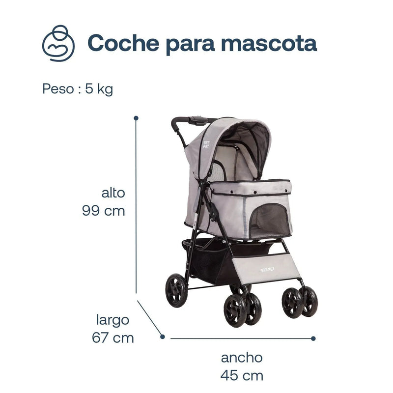 Coche Mascotas Plegable Pro Perro Gato Gris BeePet by, Bebesit - Kidsclub