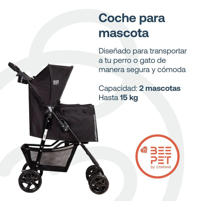 Coche Mascotas Plegable Pro Perro Gato Negro BeePet by, Bebesit - Kidsclub