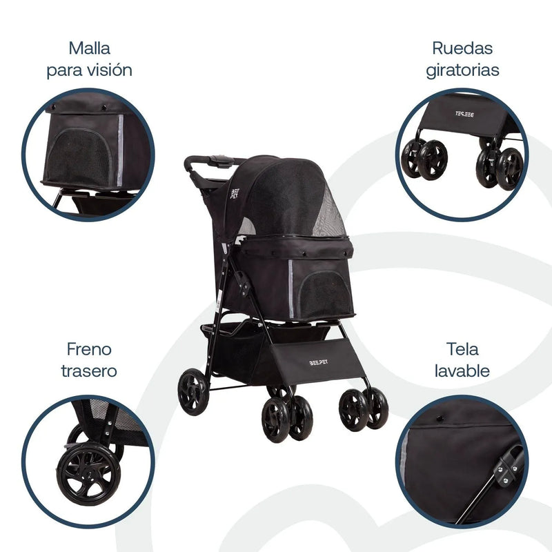 Coche Mascotas Plegable Pro Perro Gato Negro BeePet by, Bebesit - Kidsclub