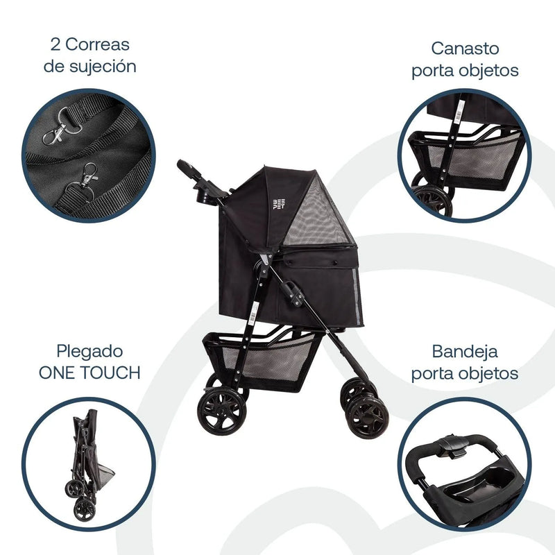 Coche Mascotas Plegable Pro Perro Gato Negro BeePet by, Bebesit - Kidsclub