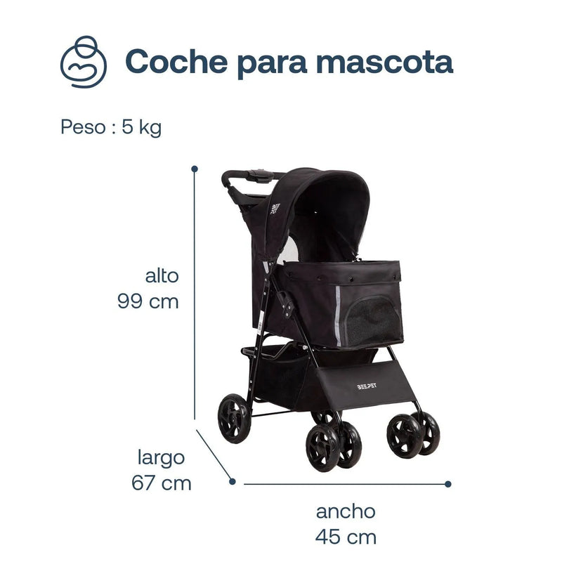 Coche Mascotas Plegable Pro Perro Gato Negro BeePet by, Bebesit - Kidsclub