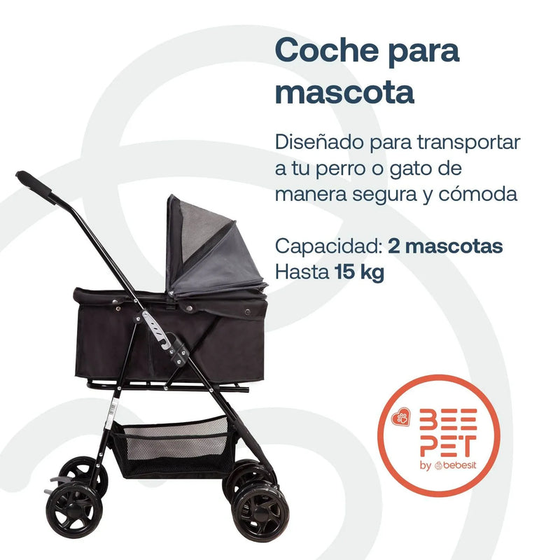 Coche Mascotas Plegable Easy Perro Gato Negro BeePet by, Bebesit - Kidsclub