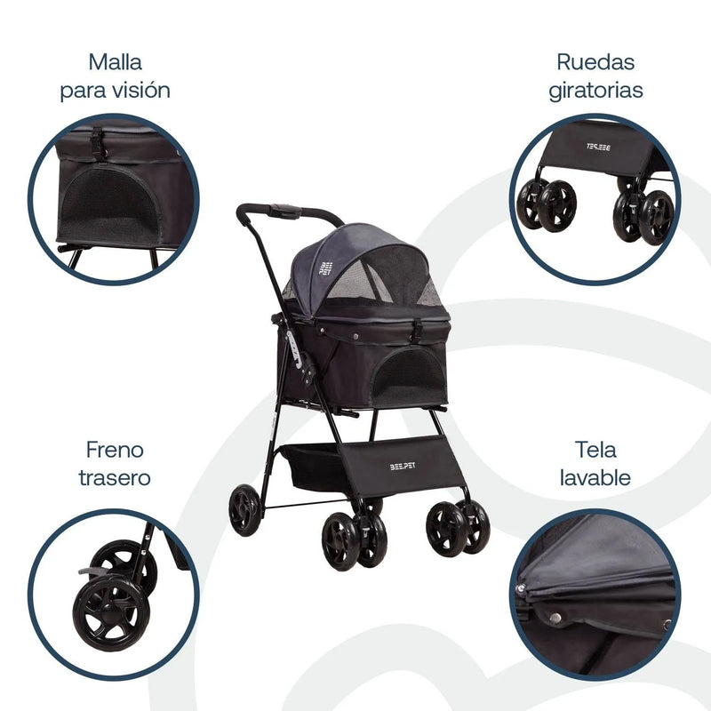 Coche Mascotas Plegable Easy Perro Gato Negro BeePet by, Bebesit - Kidsclub