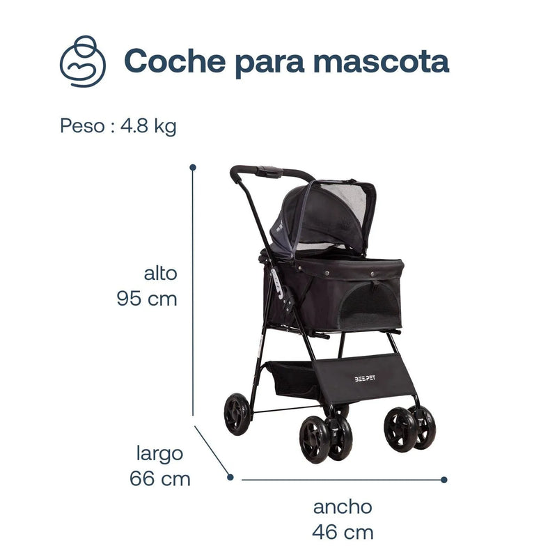 Coche Mascotas Plegable Easy Perro Gato Negro BeePet by, Bebesit - Kidsclub