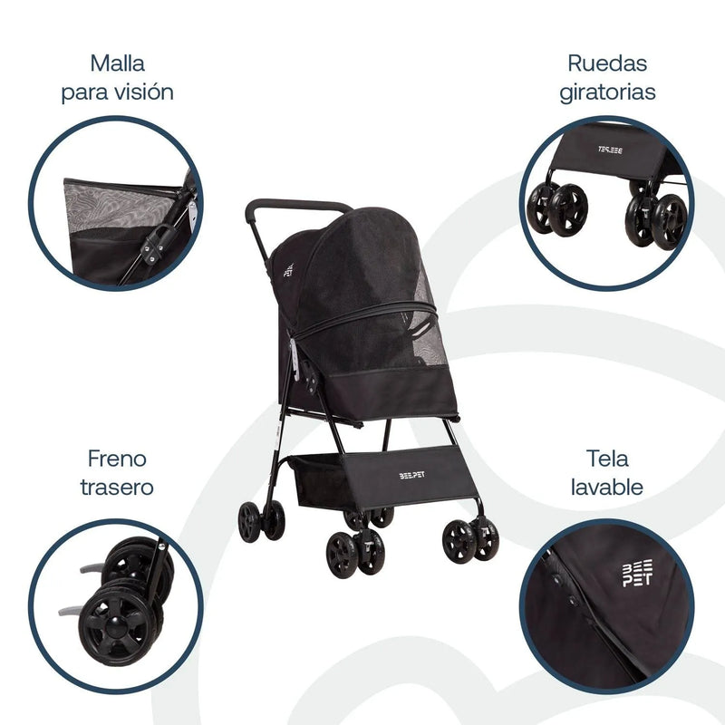 Coche Mascota Plegable Light Perro Gato Negro BeePet by, Bebesit - Kidsclub