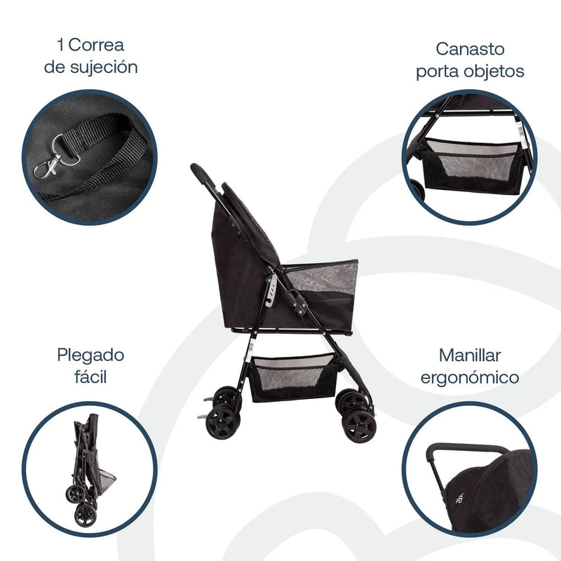 Coche Mascota Plegable Light Perro Gato Negro BeePet by, Bebesit - Kidsclub