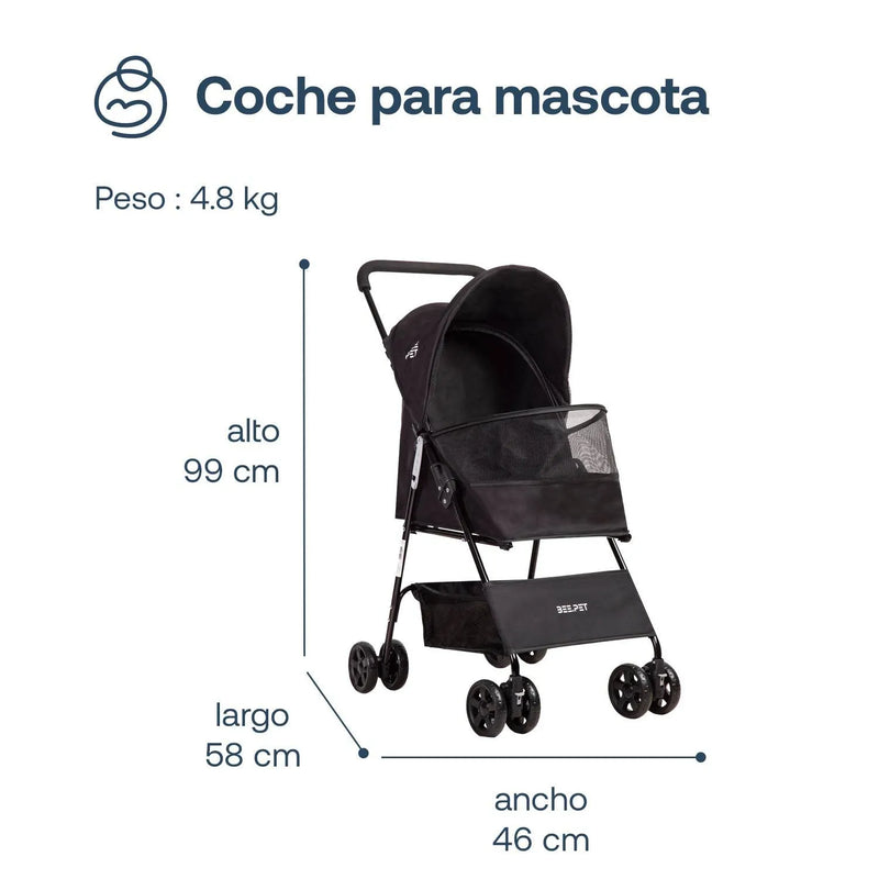 Coche Mascota Plegable Light Perro Gato Negro BeePet by, Bebesit - Kidsclub