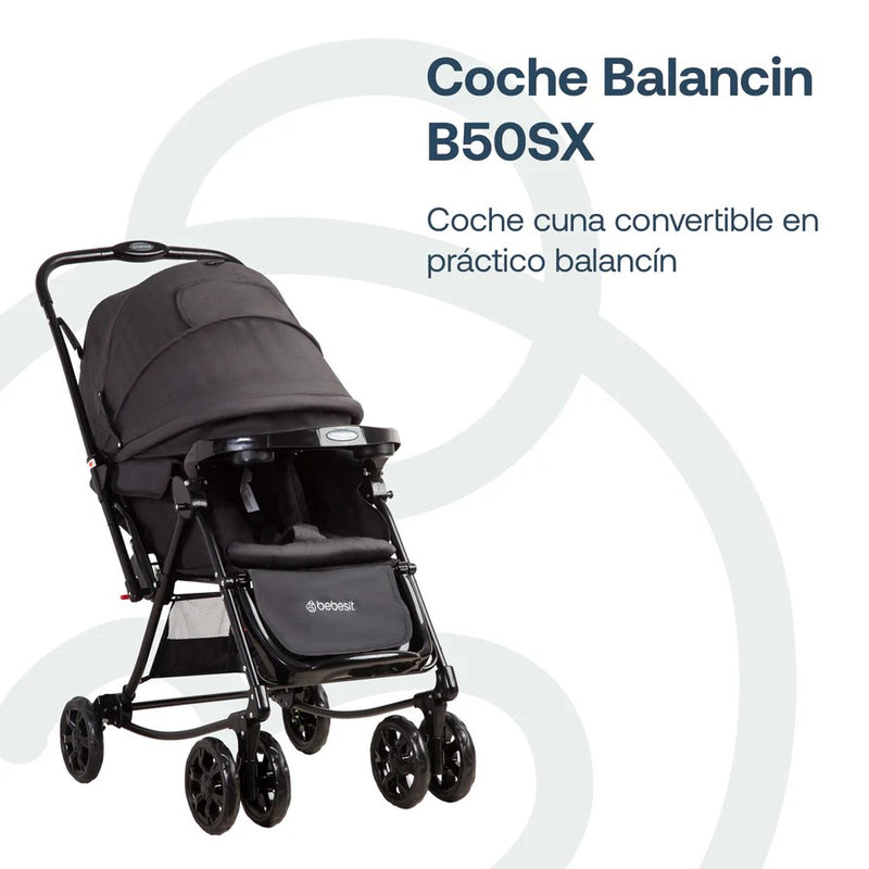 Coche Cuna Balancin Negro Melange