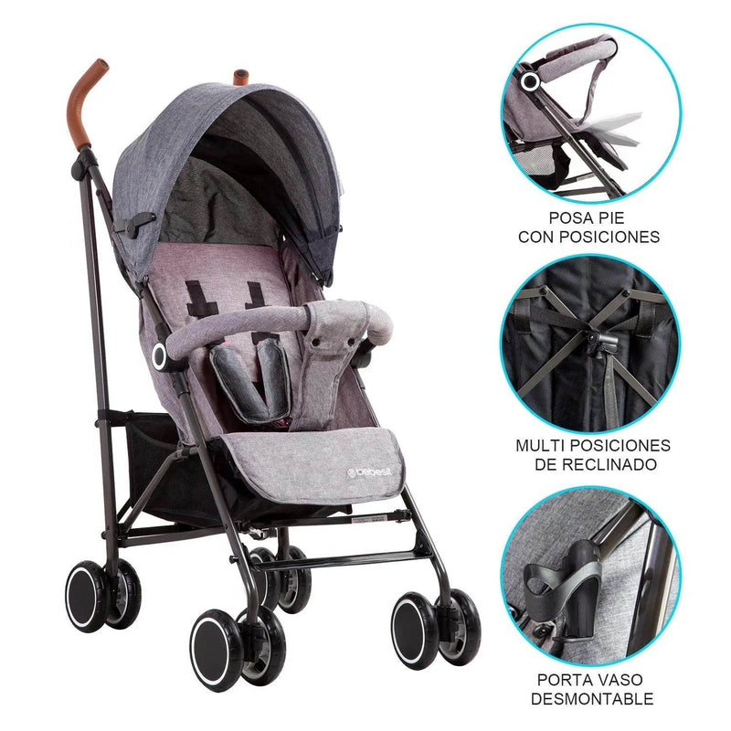 Coche Paragua Clap Melange Gris, Bebesit - Kidsclub