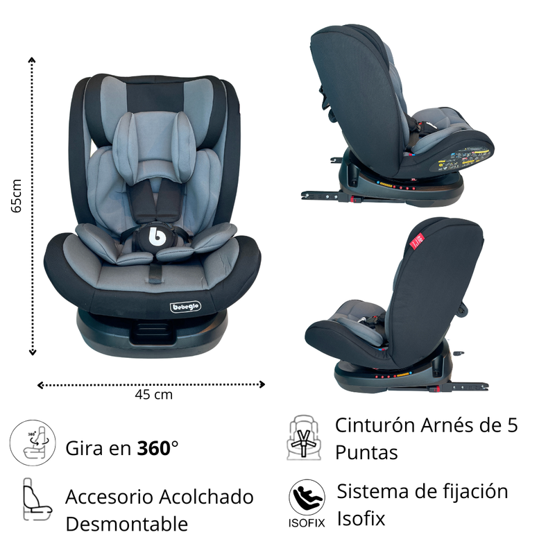 Silla De Auto Multi Etapa Isofix RS-3840-1 Gris,  Bebeglo