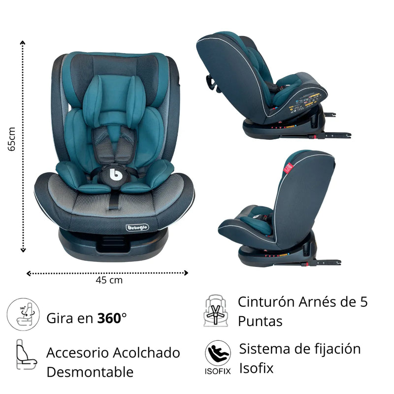 Silla De Auto Multi Etapa Isofix Bebeglo RS-3840-4 Gris Verde - Kidsclub