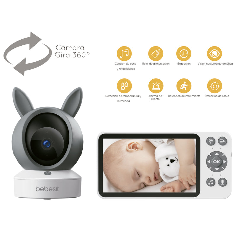 Monitor Camara 360 SmartGuard HF3.0 Wifi1080p Ruido Blanco + Soporte, Bebesit