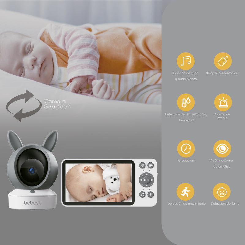 Monitor Camara 360 SmartGuard HF3.0 Wifi1080p Ruido Blanco + Soporte, Bebesit