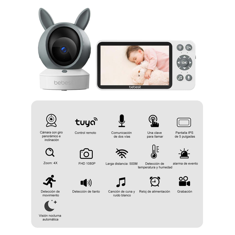 Monitor Camara 360 SmartGuard HF3.0 Wifi1080p Ruido Blanco + Soporte, Bebesit