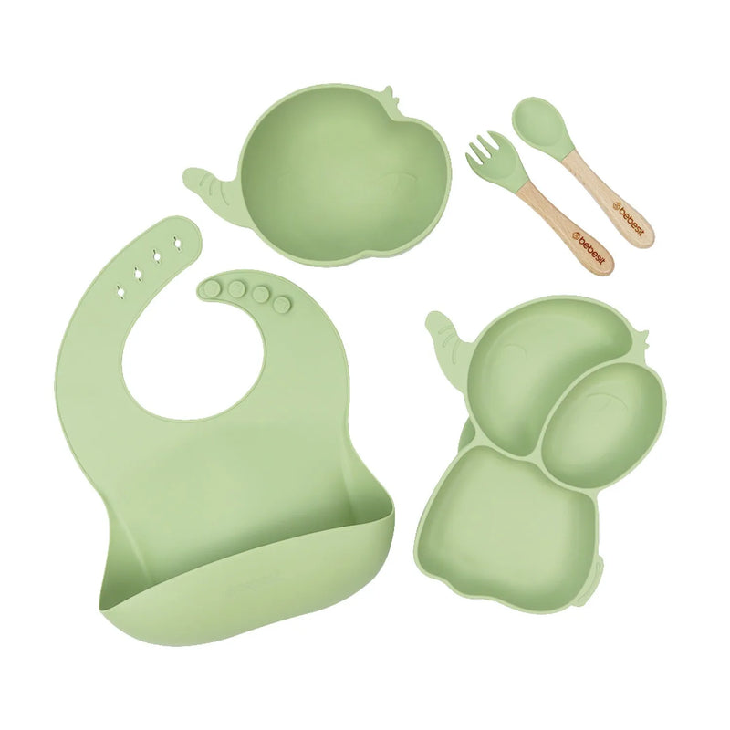 Set Alimentacion Elefante Silicona Verde, Bebesit
