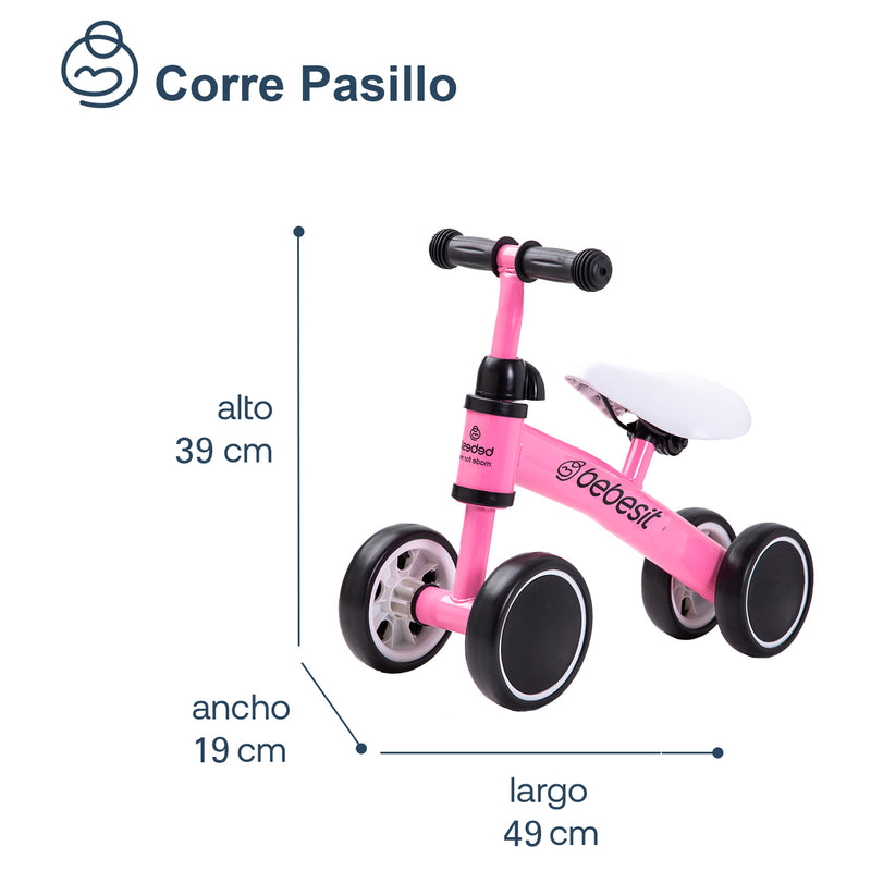 Bicicleta Triciclo Aprendizaje 4 Ruedas XT02 Rosa Bebesit