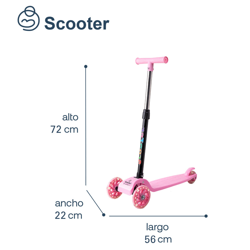 Scooter Monopatín Niña Regulable Plegable XT03 Rosa, Bebesit
