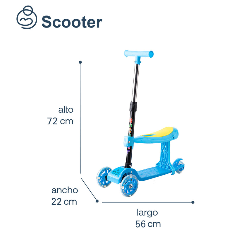 Scooter Monopatín 2 en 1 con Asiento XT04 Azul, Bebesit