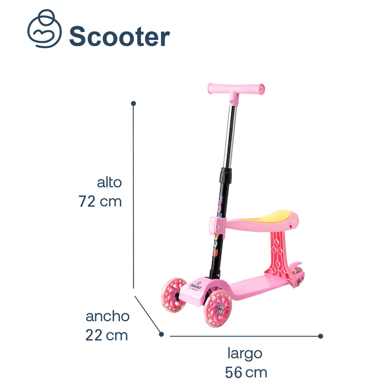 Scooter Monopatín 2 en 1 con Asiento XT04 Rosa, Bebesit