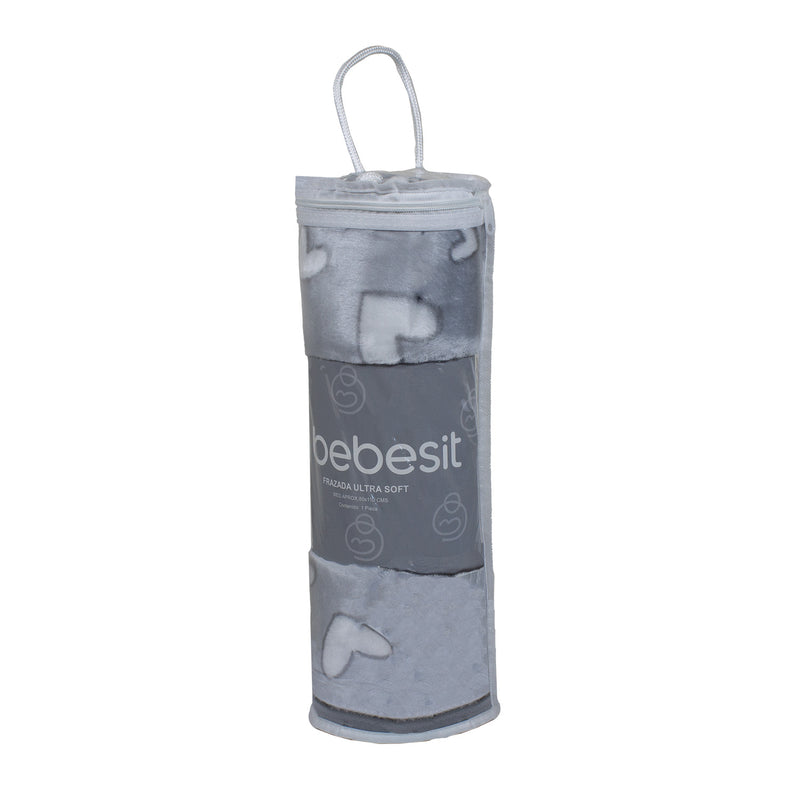 Frazada Ultra Soft Corazones 80x110cm Gris Bebesit