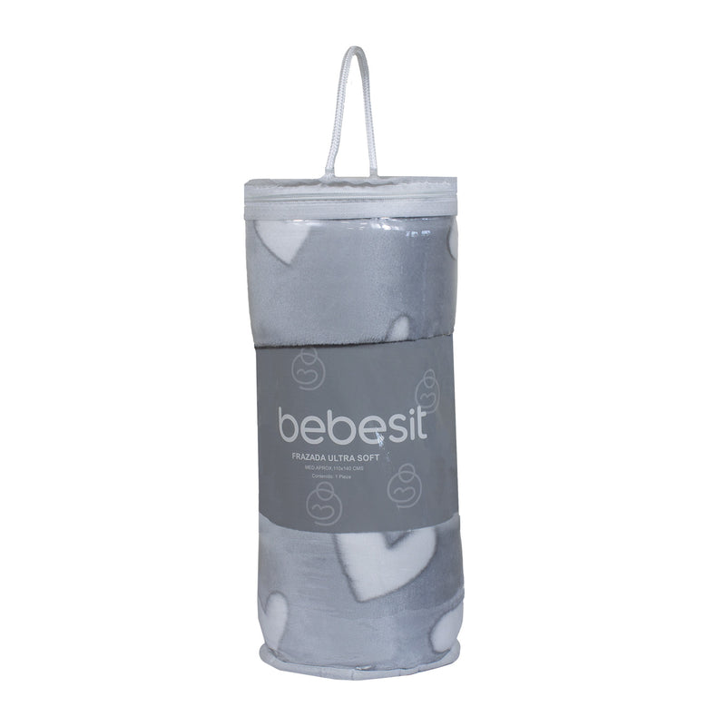 Frazada Ultra Soft Corazones 110x140cm Gris Bebesit