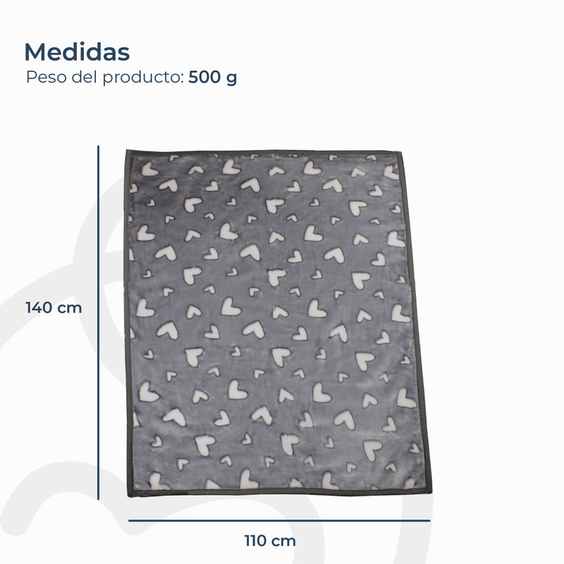 Frazada Ultra Soft Corazones 110x140cm Gris Bebesit