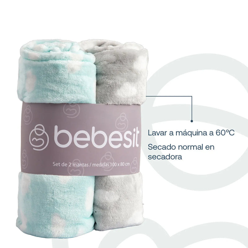Pack 2 Mantas Bebe Hipoalergénica Celeste, Bebesit