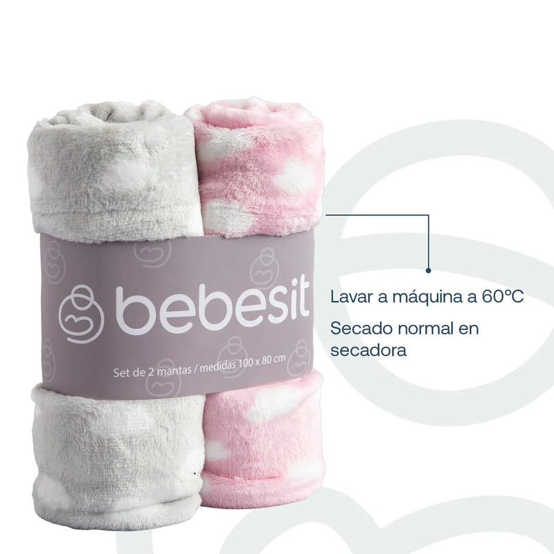 Pack 2 Mantas Bebe Hipoalergénica Rosa, Bebesit