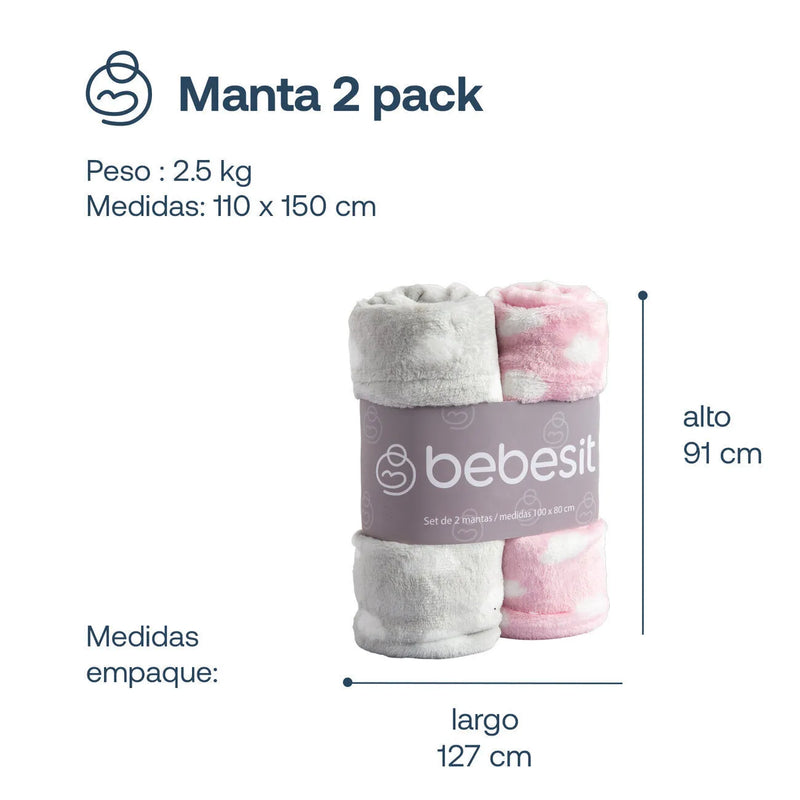 Pack 2 Mantas Bebe Hipoalergénica Rosa, Bebesit