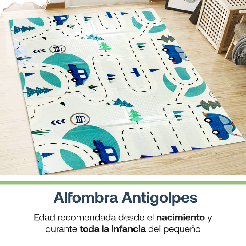 Alfombra Antigolpes Infantil Plegable 180X120 Auto y Jungla, Bebesit