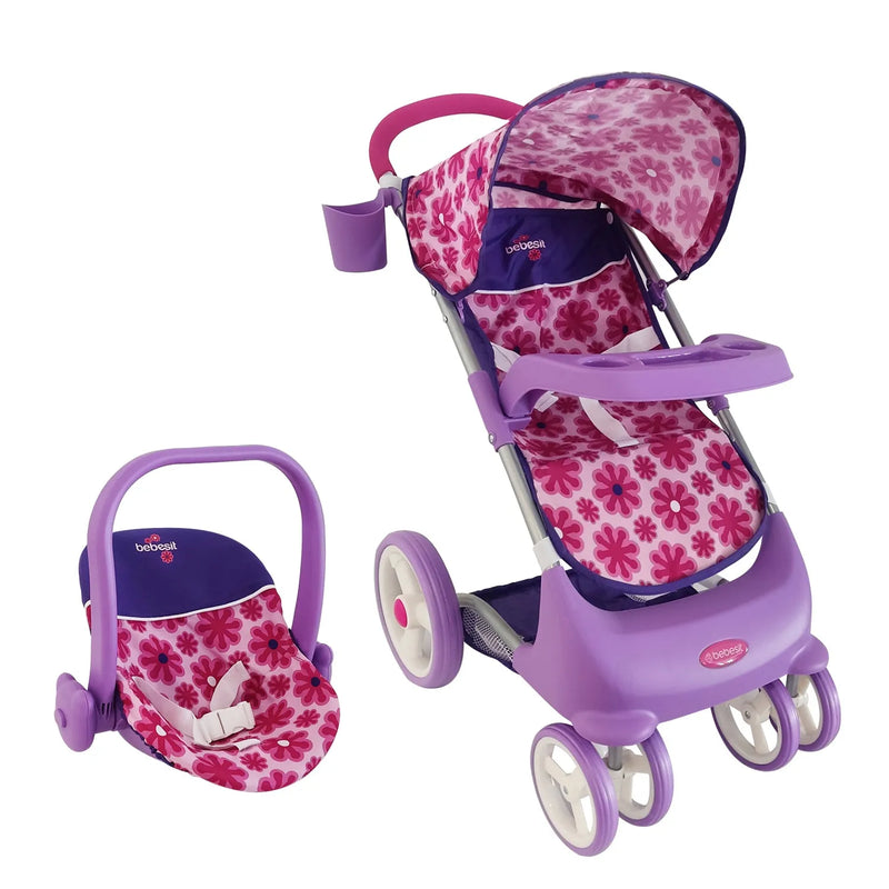 Juguete Muñeca Coche travel con cuna flores, Bebesit