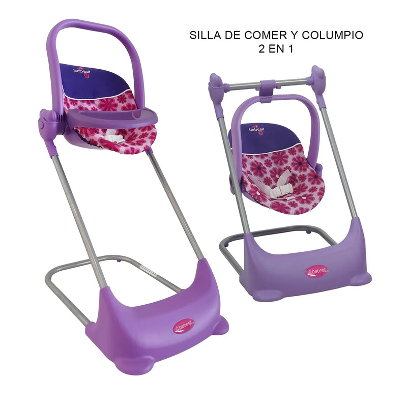 Juguete Muñeca Coche travel con cuna flores, Bebesit