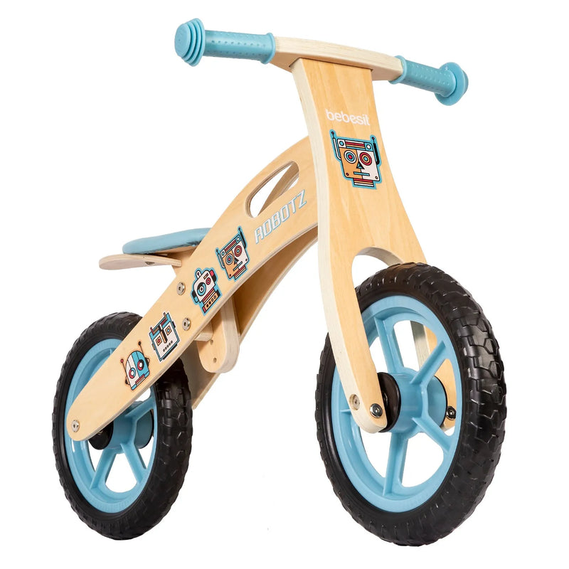 Balance Bike Bicicleta de Equilibrio Aprendizaje Madera Robot Celeste, Bebesit
