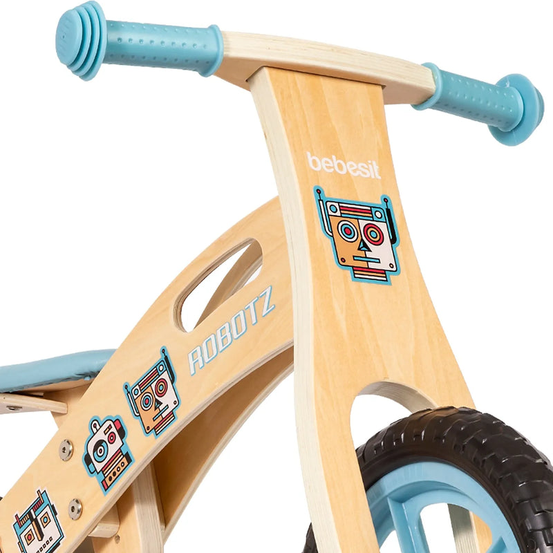 Balance Bike Bicicleta de Equilibrio Aprendizaje Madera Robot Celeste, Bebesit