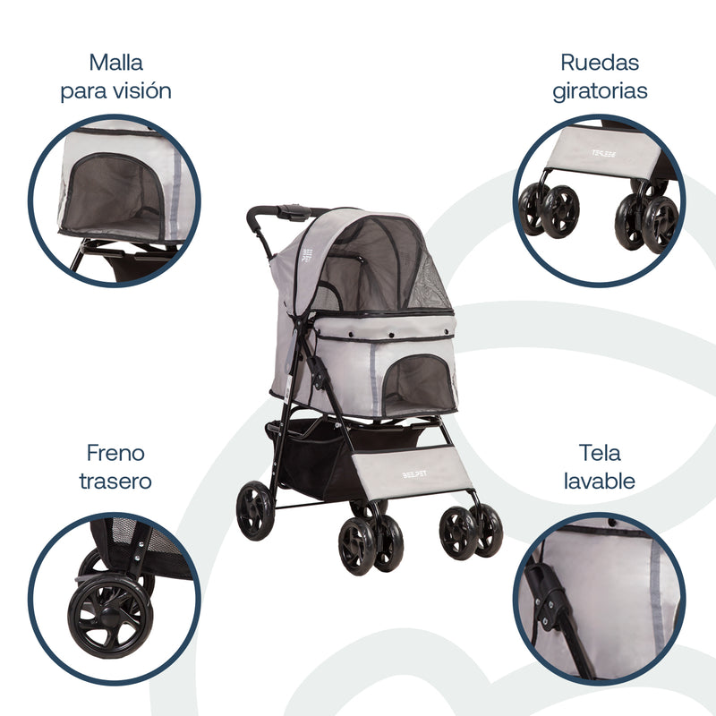 Coche Mascotas Plegable Pro Perro Gato Gris BeePet by, Bebesit