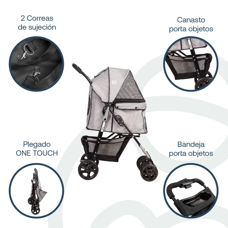 Coche Mascotas Plegable Pro Perro Gato Gris BeePet by, Bebesit