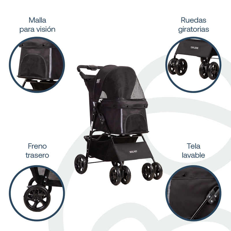 Coche Mascotas Plegable Pro Perro Gato Negro BeePet by, Bebesit